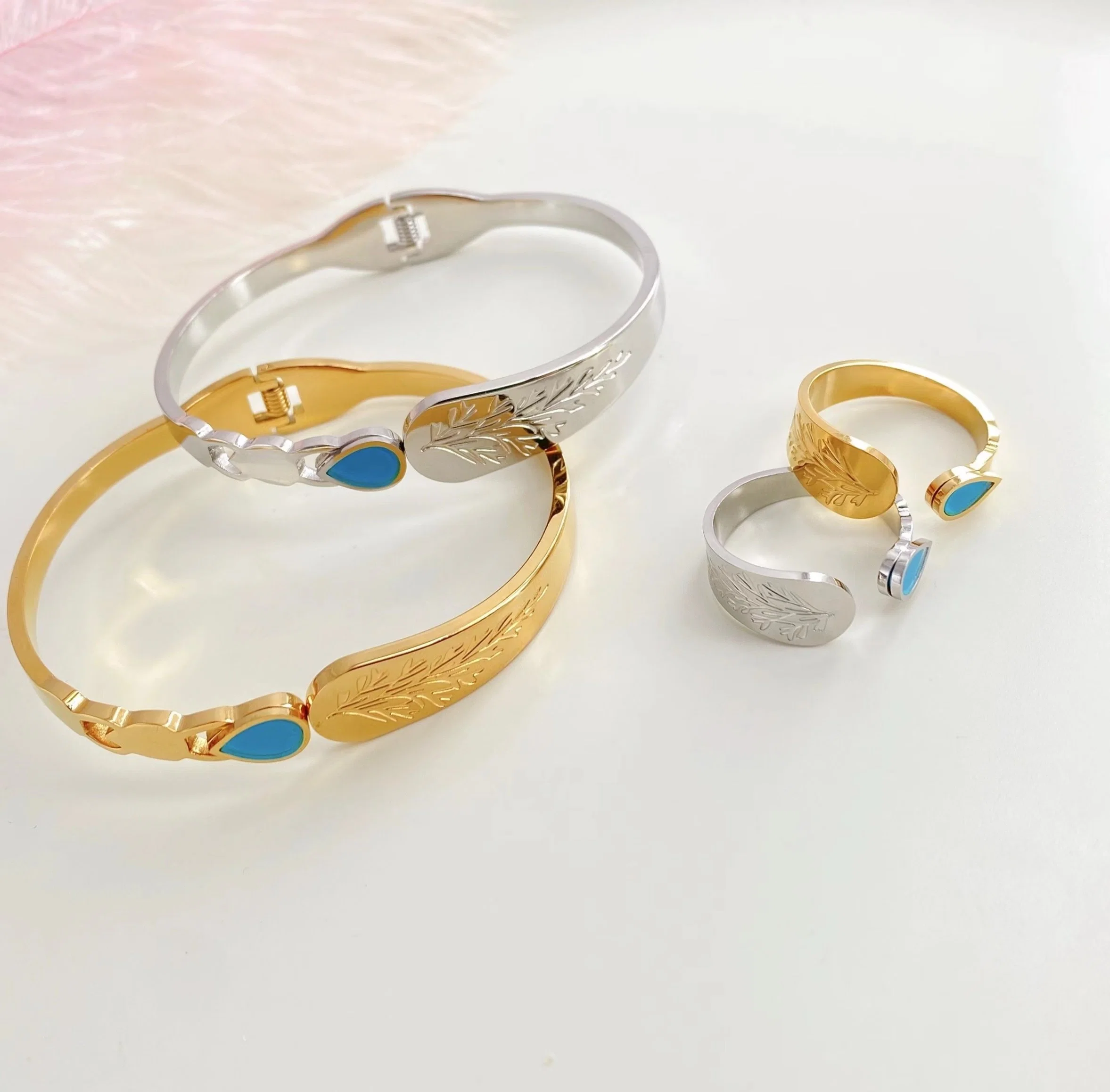 Earring Fashion Jewellery Necklace Stainless Steel Leaf Shape Pendant Jewelry Set