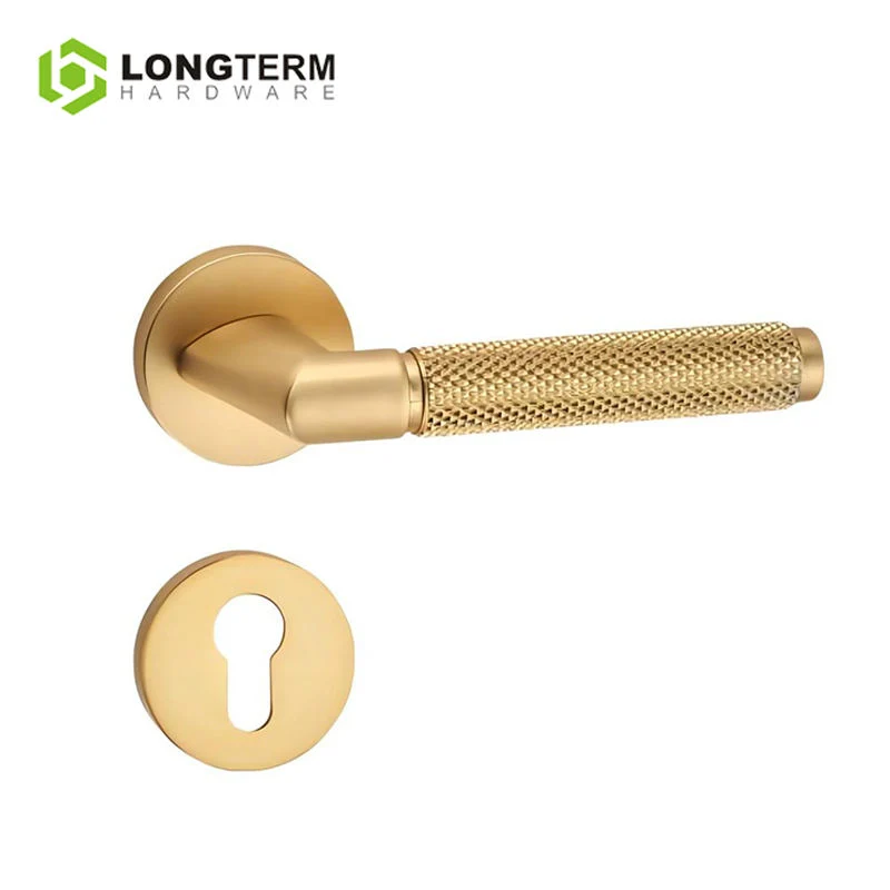 Zinc Alloy Modern Interior Tubular Lever Luxury Knurled Door Handle on Rosettes