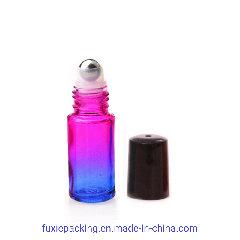 5ml Ombr Color Glass Roll on Bottle Perfume Bottle with Steel Ball Gold Cap