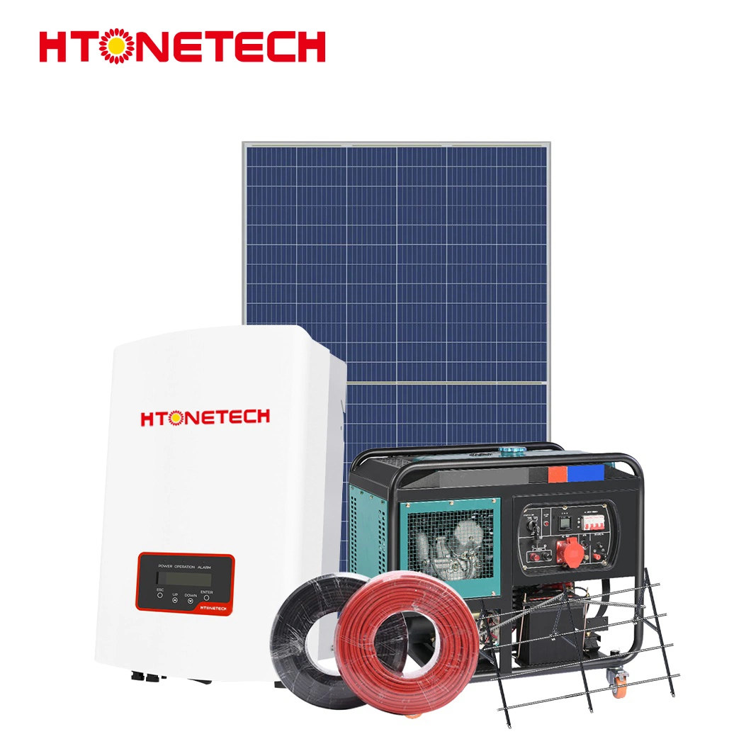 Htonetech Solar Panel 500W Monocrystalline Solar Power Inverter China Solar on Grid 5kw Home Use Solar Power System with Battery Charger Diesel Generator