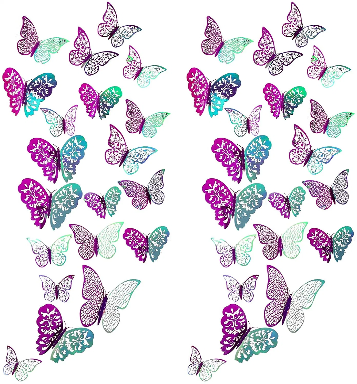 72 piezas 3D Butterfly Wall Art Sticker Set 3 tamaños Para el hogar del cuarto vivero Oficinas del salón niños dormitorio Cuarto de baño Living Decoración de la habitación (púrpura holográfico)