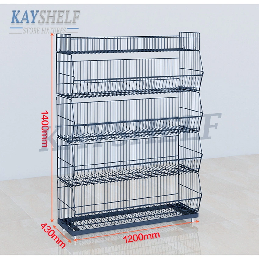 Supermarket Stacking Metal Wire Display Basket Stand Dump Bin Rack