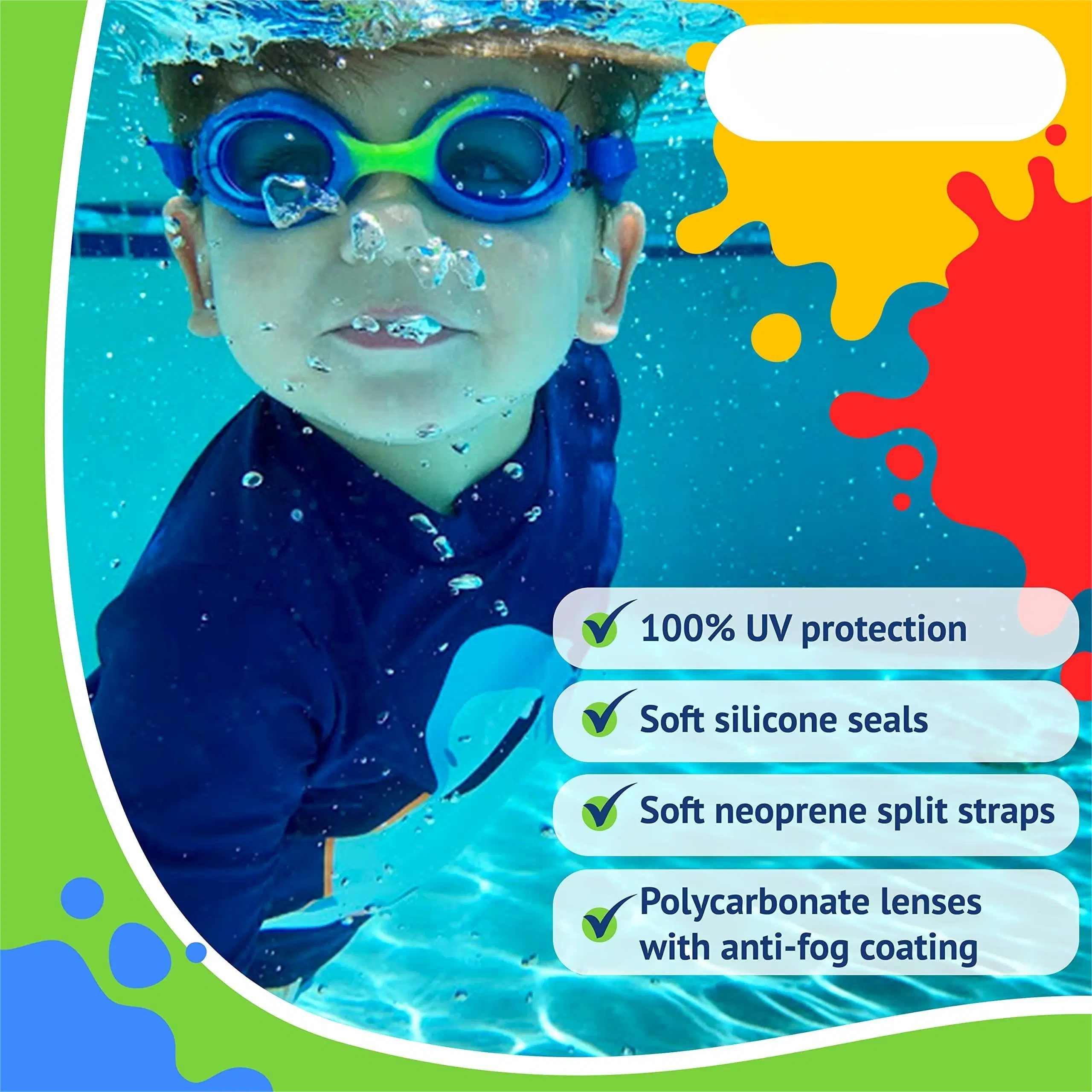 Protección UV sin pelo tirando estancos Pain-Free Ideal Para Niños de la correa de gafas de natación