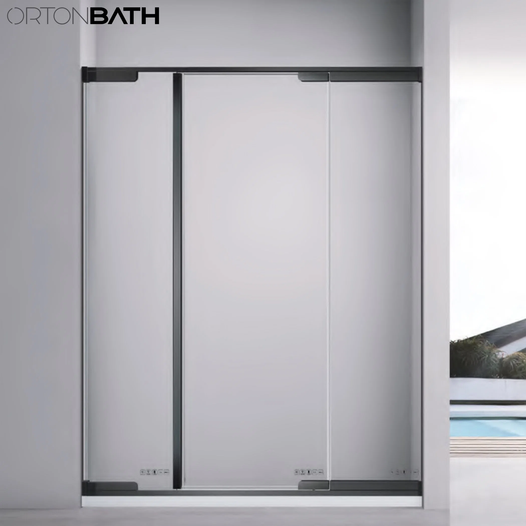 Ortonbath enmarcadas de gran tamaño de un pivote lateral personalizable de grueso vidrio templado mampara de baño ducha Gabinete Gabinete de baño con cabina de la base de ducha