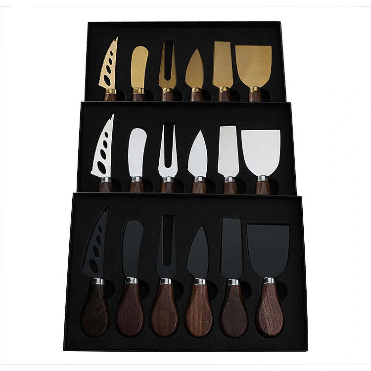 Spatula & Fork Cheese Tool Kit 6 Walnut of Titanium Coating Butter Knife and Cheese Knives Set-Mini