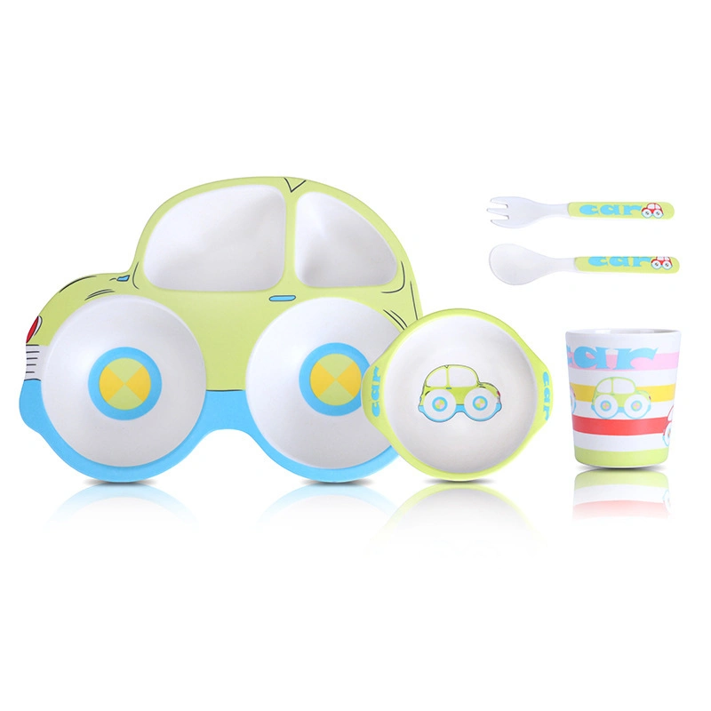 Aohea Biodegradable Bamboo Material Kids Plate Car Shaped Lunch Food Dinner Set