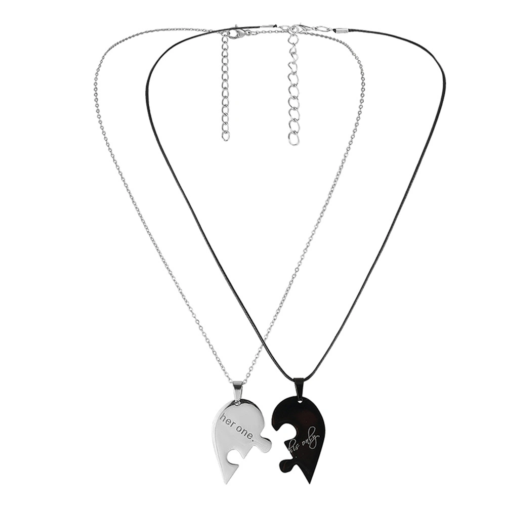 Stainless Steel Black White Heart Shaped Letter Pendant Necklace