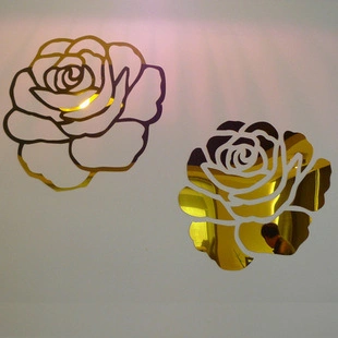 Rosas Flores de Cristal de oro Arte reflexivo DIY Efecto espejo pegatinas de pared 3D