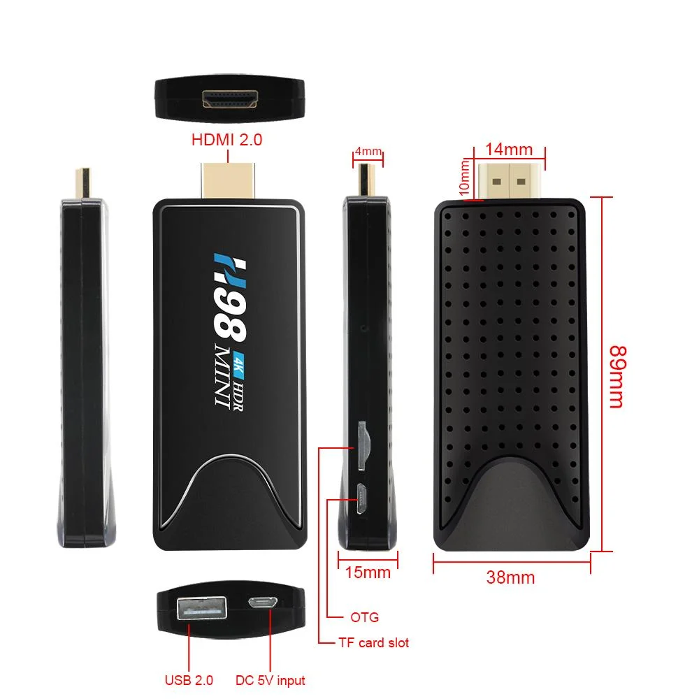 كمبيوتر شخصي صغير T98mini Android 9.0 Cloud TV Stick سعة 2 جيجابايت + 16 جيجابايت (XH-AT-044)