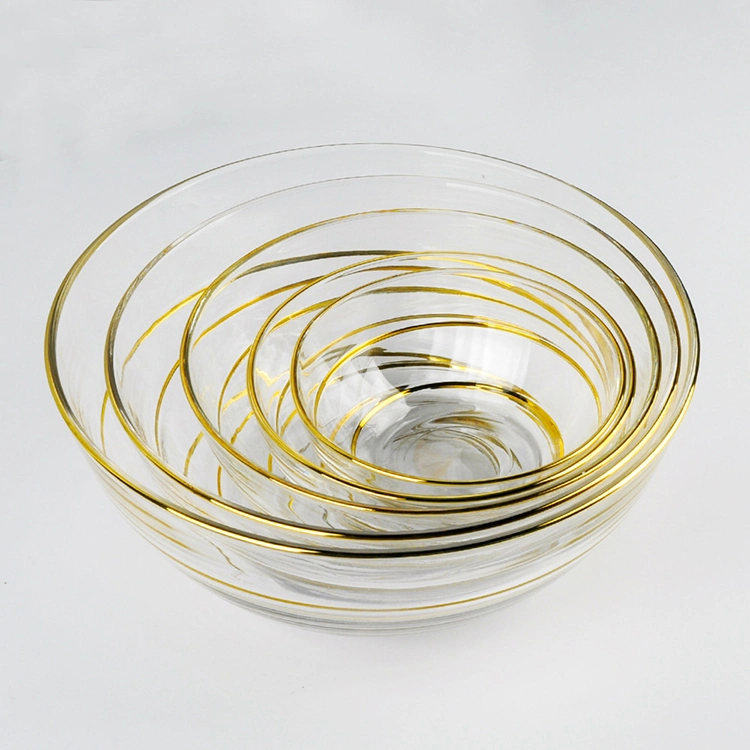 Nordic Crystal Round Glass Fruit Salad Bowl Modern Luxury Gold Rim Glass Salad Bowls