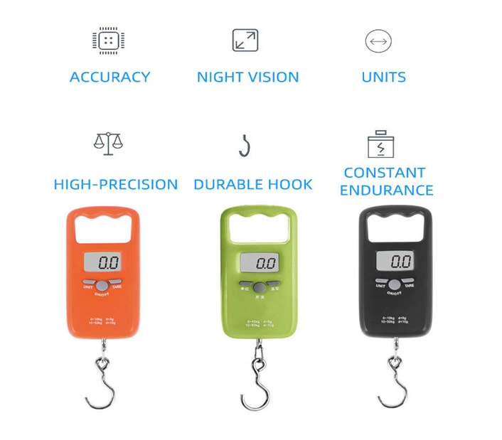 50kg 10g mecánica Digital electrónico Anzuelos colgando del equipaje de viaje Báscula