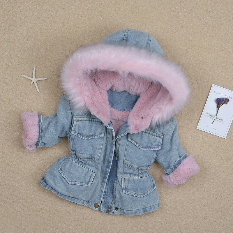 Girls Hooded Coat Denim Kids Winter Outwear Jacket Snowsuit Esg16098