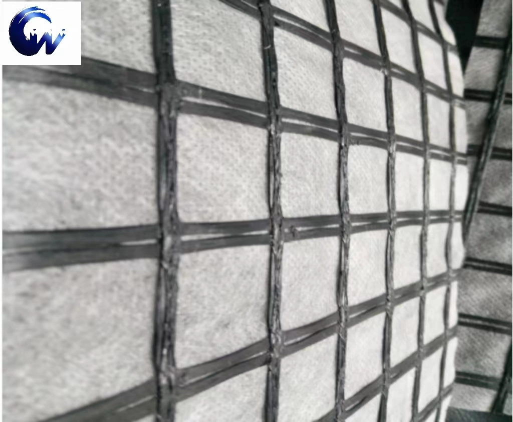 Matériau de construction en polyester tissu géogrille composite avec renforcement de sous-sol en géotextile.