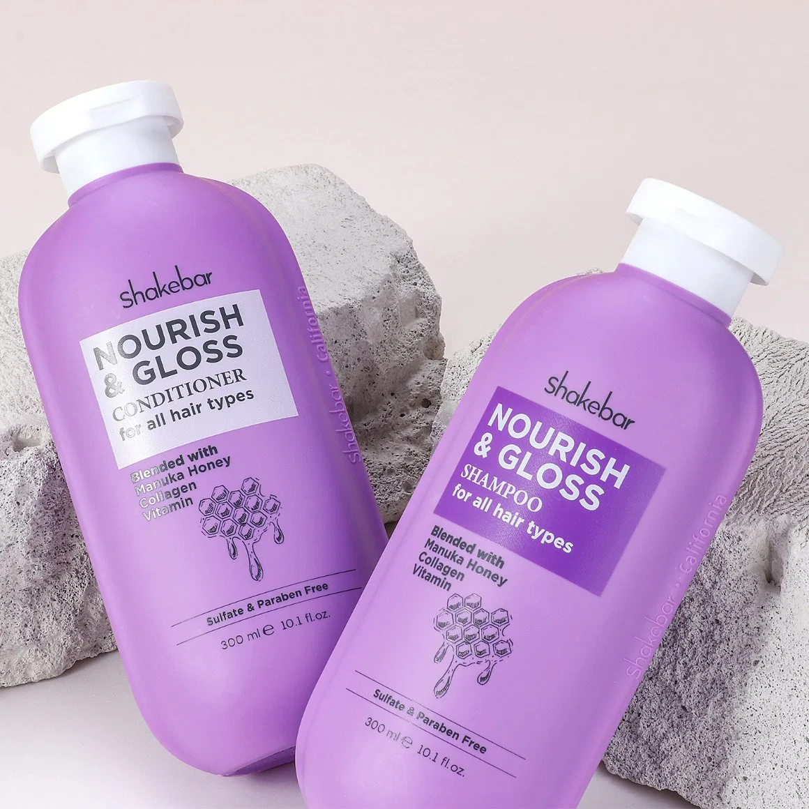 Shakebar Produits capillaires 300ml Shampooing et après-shampooing Collagène Nourrissant & Brillant pour tous types de cheveux.