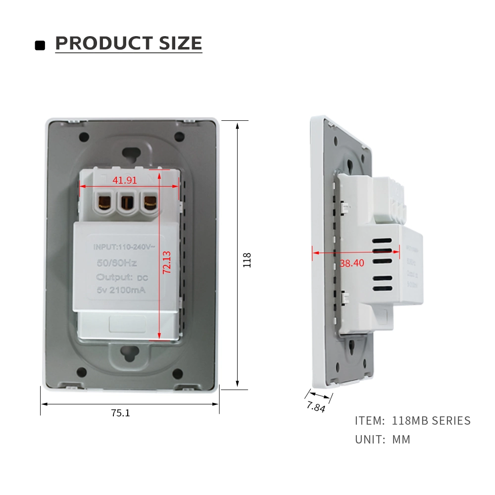 سعر المصنع تركيب مزدوج كهربائي متعدد المقابس مزود بمركب مزدوج على الحائط USB من النوع A