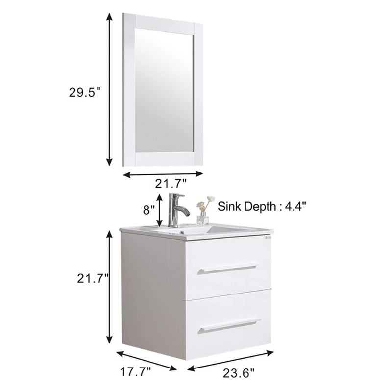 Luxury Modern Wall Mounted Manufactured Wood Vanities Bathroom Cabinet Set Cabinet with Ceramic Sink Mirror Vanity