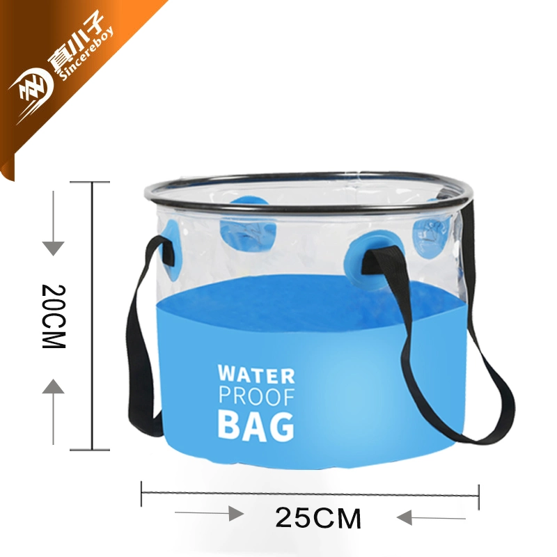 Zusammenklappbar Faltbar transparent PVC Eimer Tasche Eimer Wasserträger Lagerung Wash Camping Aufbewahrungsbehälter für Wanderreisen