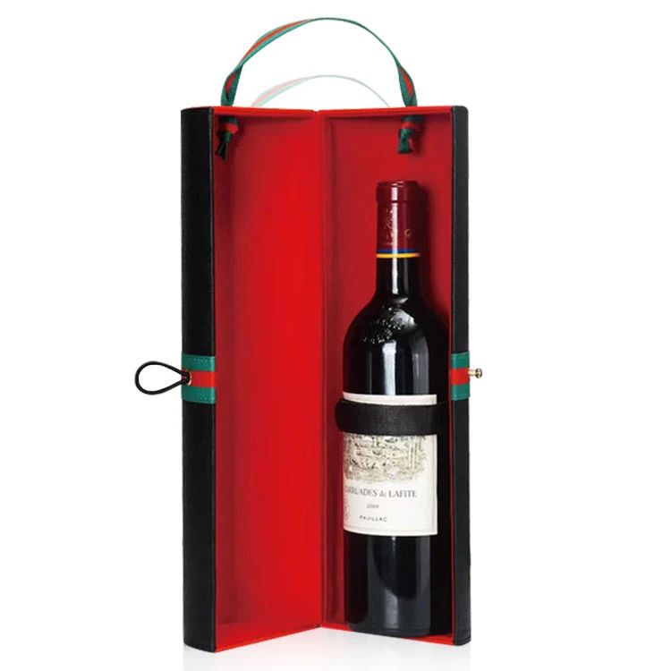 Black Portable Wine Case PU Leather Cylinder Wine Box 1 Bottle Carrying Case for Packing Wine Bottle