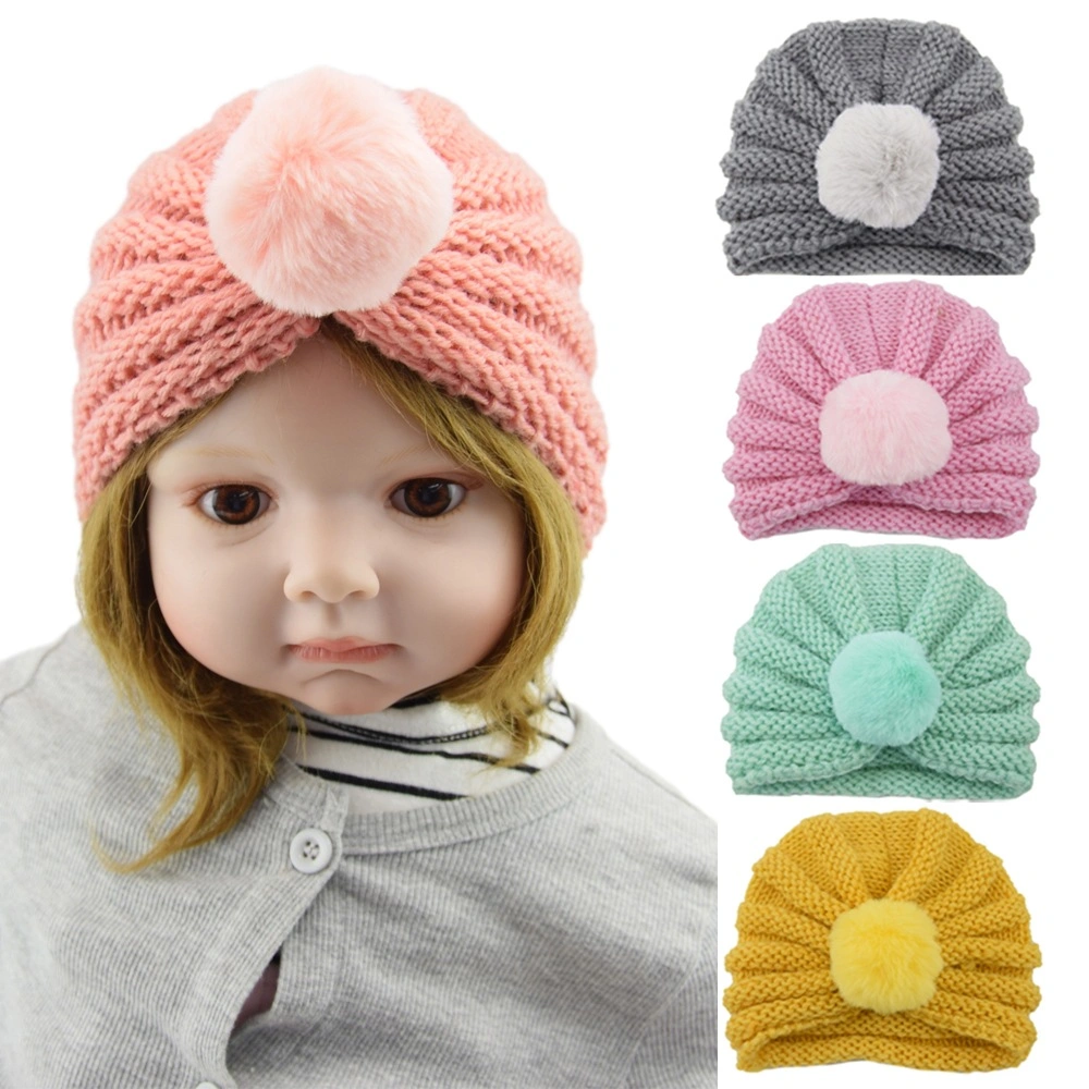 Amazon Hot Sale Fashion POM POM Winter Warm Cotton Knitted Beanie Kids Hat