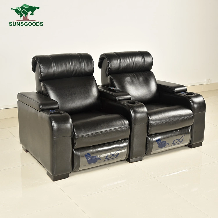 European Modern Style Home Theater Living Room Electric Recliner Leather Wood Frame Furniture