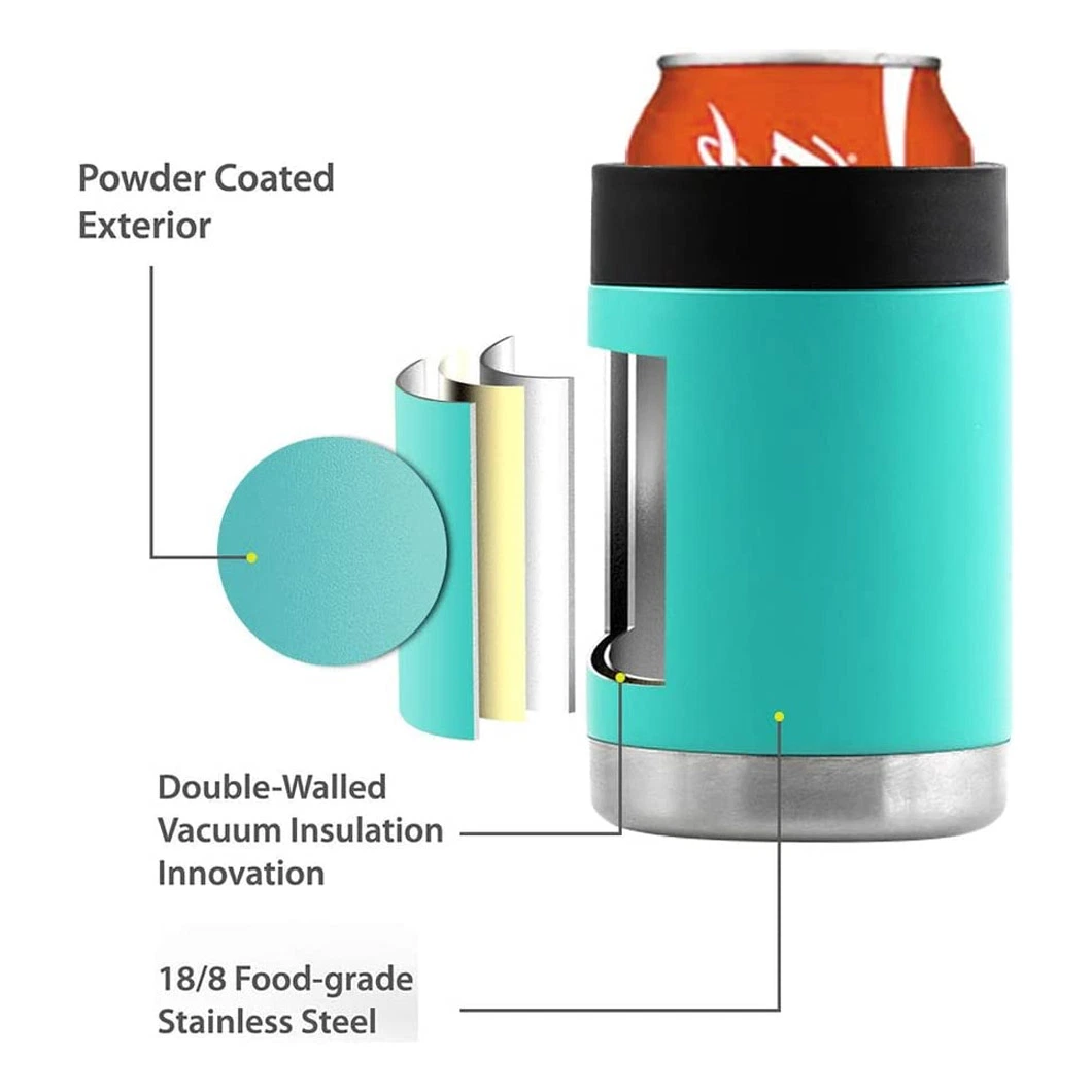 Double Vacuum Insulated Beveage Holder Chiller Insulator 12oz Cola Can Beer Stainless Steel Koozie Cooler with Ring