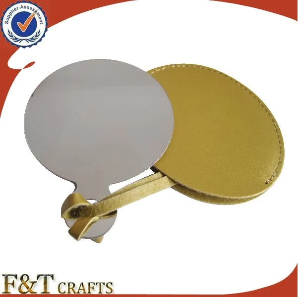 Top End Custom Round Shape Metal Makeup Mirror with Leather