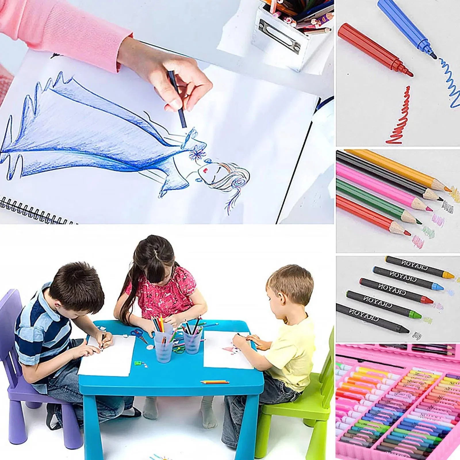 168PCS Kids Painting Drawing Art Set with Crayons Oil Pastels Watercolor Markers Colored Pencil Tools for Boys Girls Gift