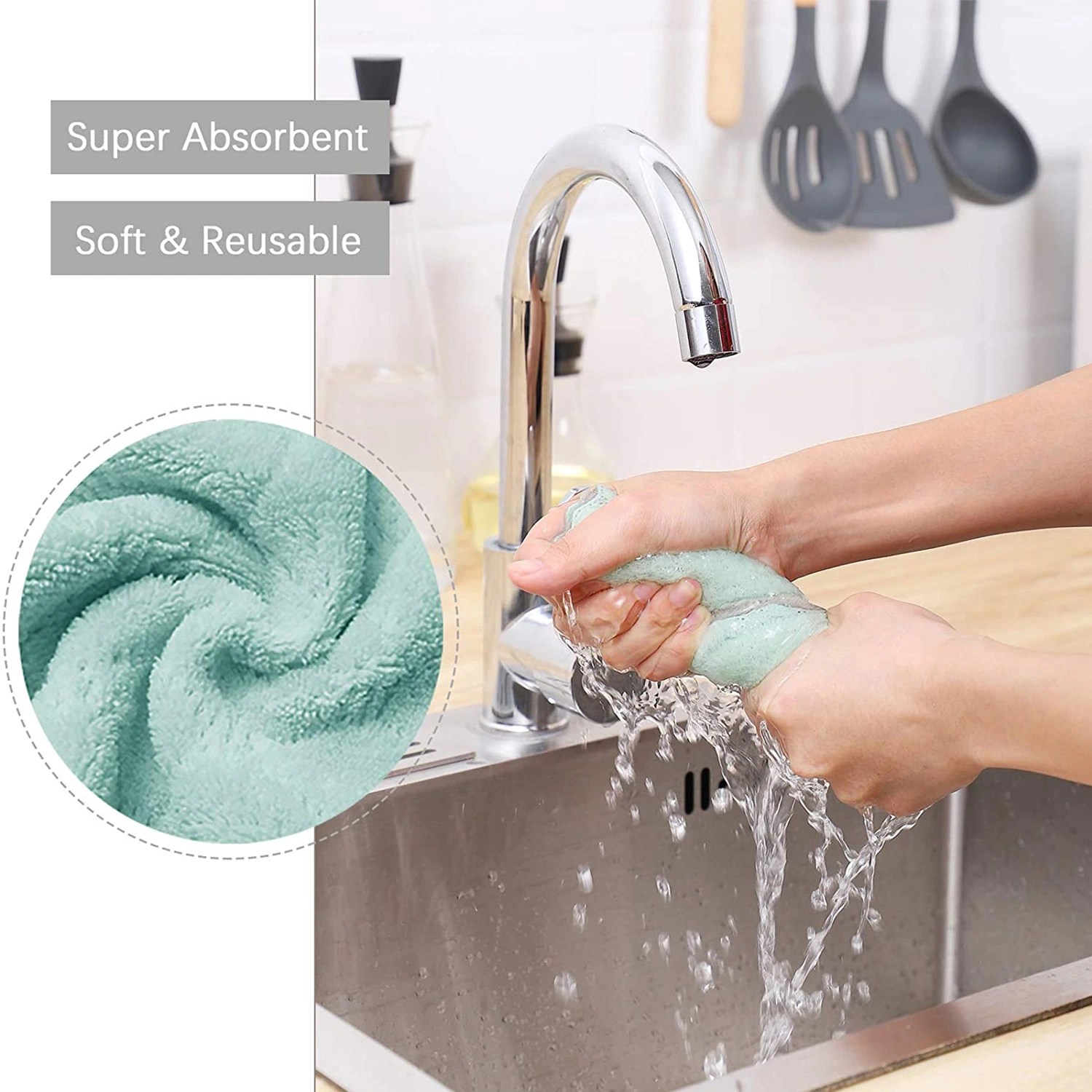 Las ventas de Hot 12*25cm Super absorbente de cocina de platos de vidrio de doble cara Toalla de baño, limpieza de microfibra Multi-Color paños de coche