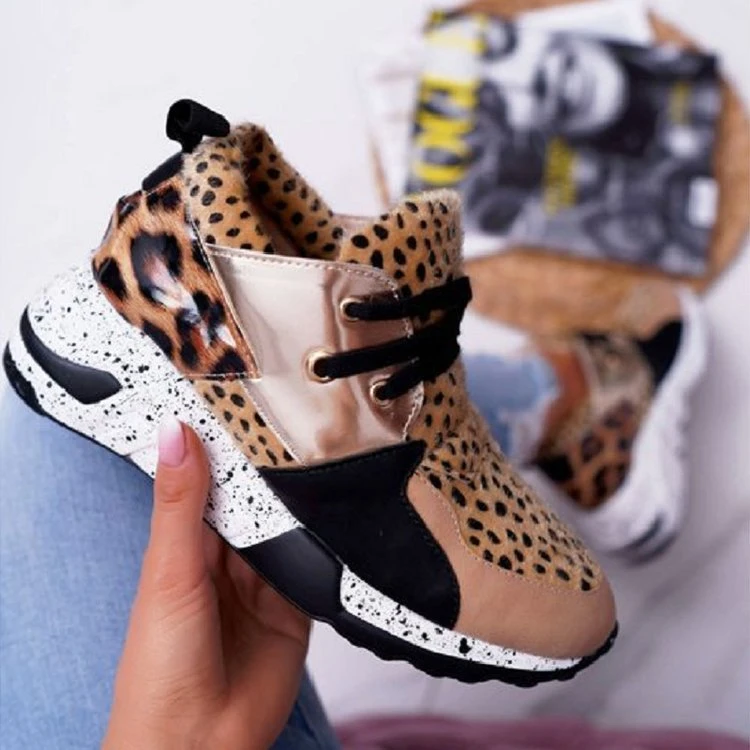 Fashion Platform Ladies Shoes 2023 Latest Leopard Casual Footwear Large Size Women Sports Shoe