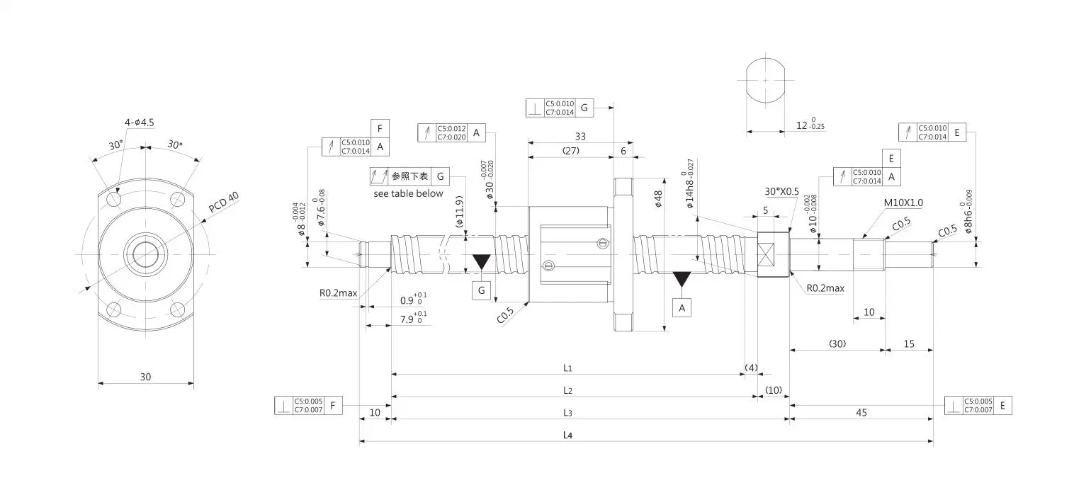 Kgg Rolling Ball Screw for Concrete Machinery (GT Series, Lead: 4mm, Shaft: 12mm)