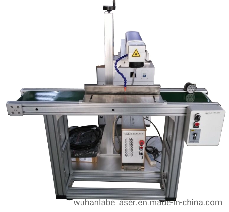 Flying Online 20W 30W 50W Fiber Laser Marking Machine with Conveyor Belt for Pen/Bottle/LED Bulbs