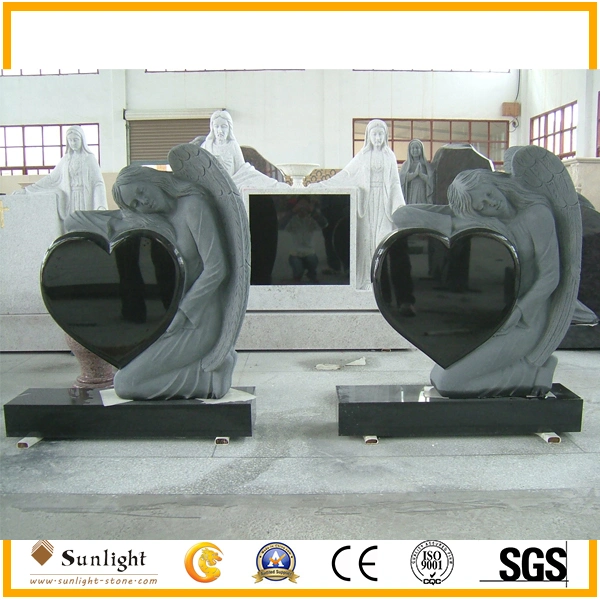 Best Choice Black Granite Headstone Angel Wings Monument Factory Price