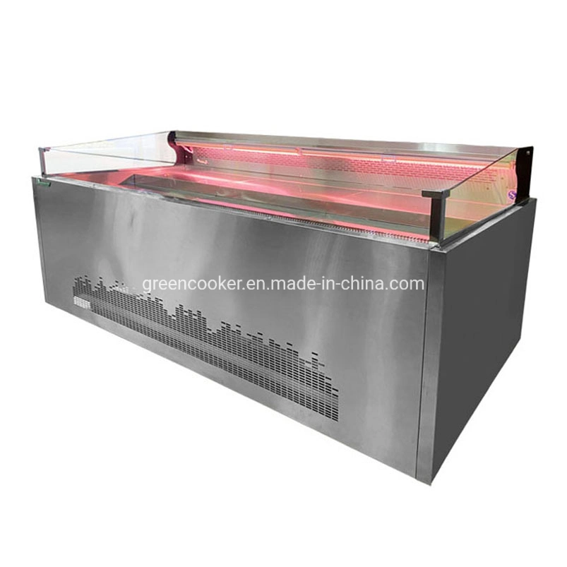 Stainless Steel Ice Bed Frozen Seafood Fish Display Freezer