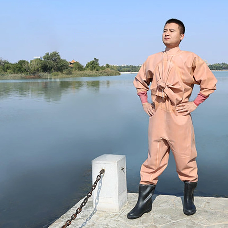 Orange Breathable Waterproof Natural Rubber with Natural Rubber Coating Chest Fishing Wader Suit