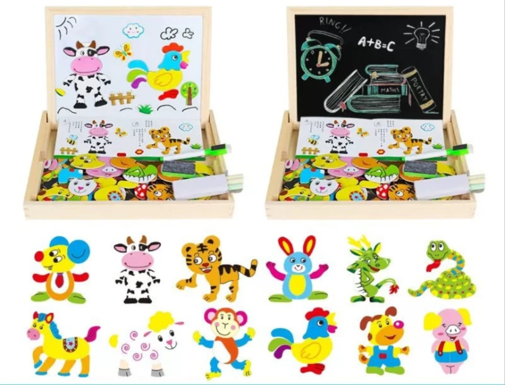 Wooden Magnetic Jigsaw Puzzle Children's Intellectual Development Toy Multifunctional Small Drawing Board