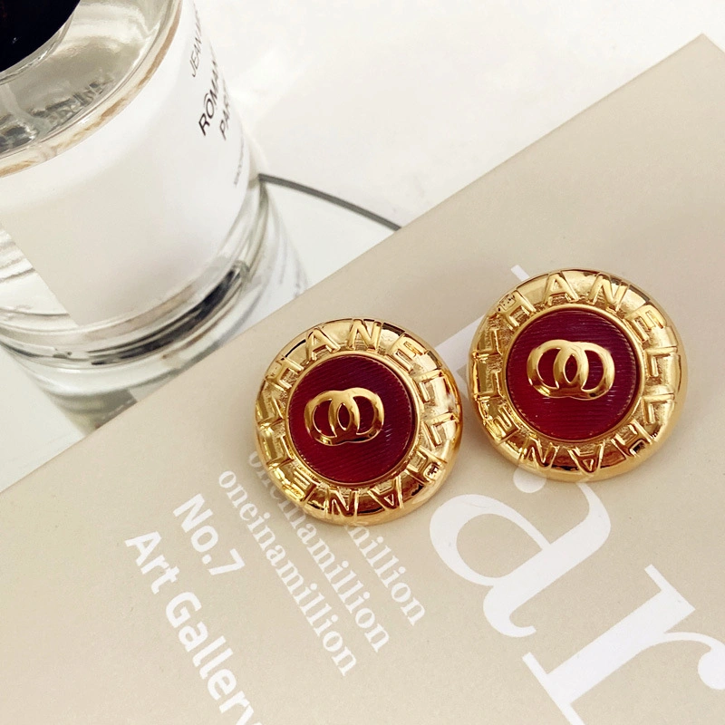 Fashion French Classic Chinese C Embossed Letter Earrings Jewelry