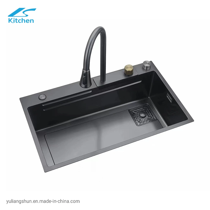 Foshan Handmade Black inoxidável Aço inoxidável dissipadores Multi-Fucitional Waterfall Pia da cozinha