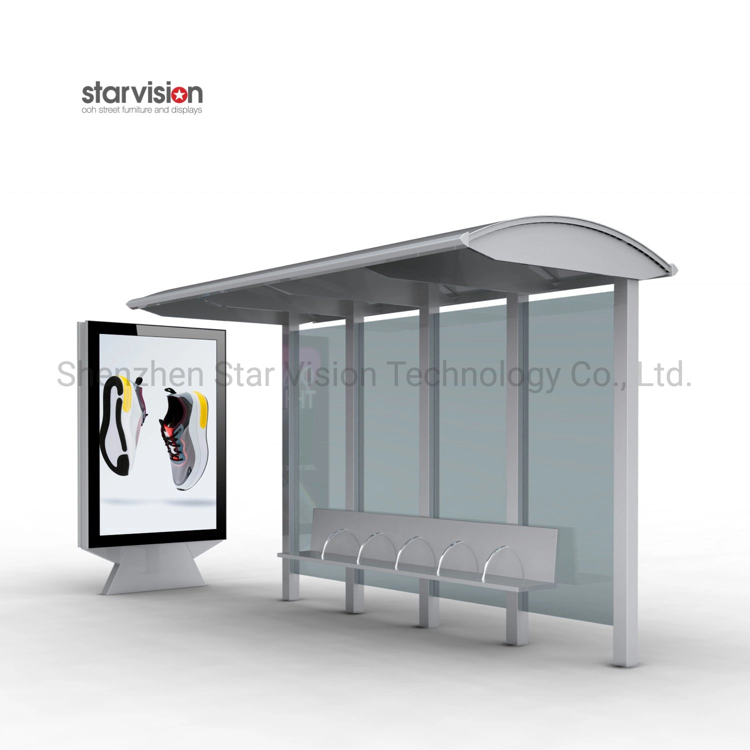 Outdoor Street Anti Rust Aluminum Bus Stop with Double Sided LED Light Box