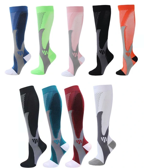 Custom Logo Design Women Nylon Fancy Compression calcetines altos por la rodilla