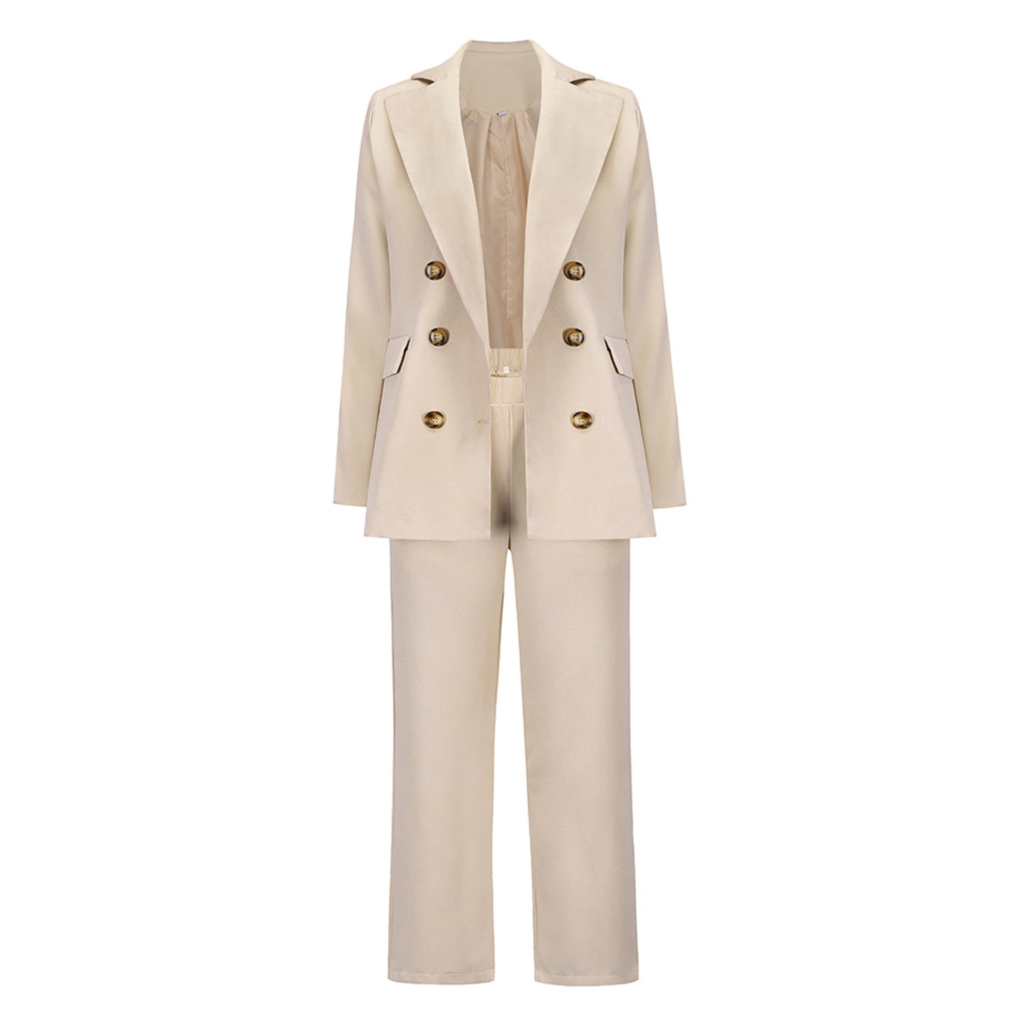 Large Lapel Double Breasted Long Sleeve 2 Piece Blazer Suit Women