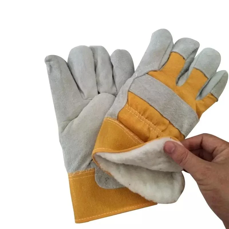 10.5 Inch Cow Split Leather Cotton Lining Keep Warm General Working Combination Winter Safety Gloves