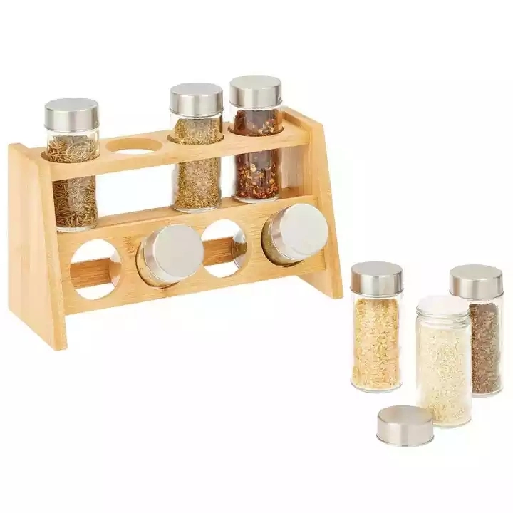 Bamboo Spice Rack Portable Storage Rack Jar Storage Shelf