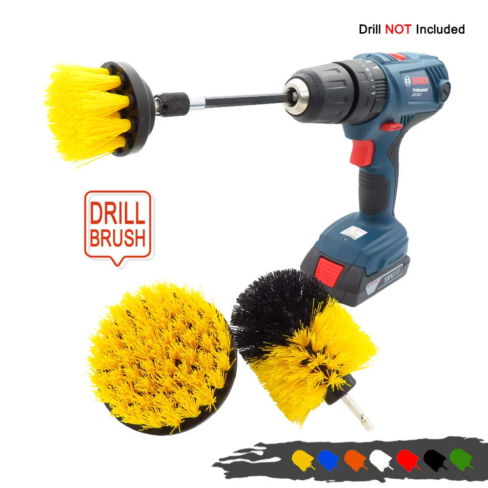 4PCS/Set Yellow Drill Brush Attachment Set Car Cleaning Kit for Bathroom Surfaces, Grout, Floor