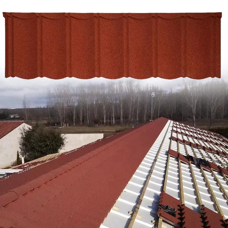 Decorative Classic Type / Bond Type Stone Coated Metal Villa Roof Tile Building Construction Material