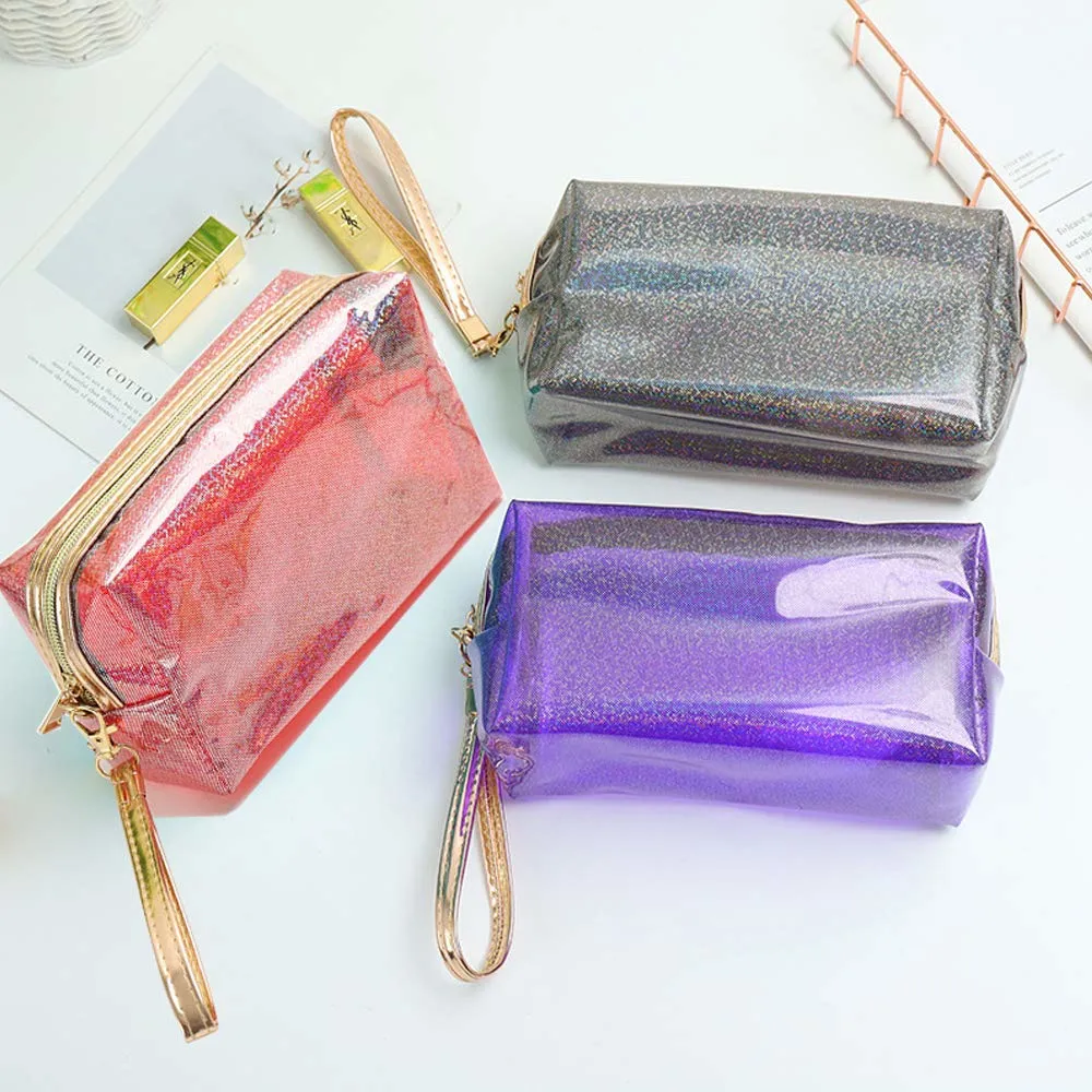 Bolsas de cosméticos impermeable transparente de PVC bolsa de aseo con cremallera de la bolsa de maquillaje claro portátil