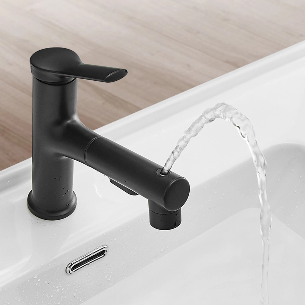 Online Good Selling Matte Black Flexible 3 Way Pre Rinse Hot and Cold Water Basin Mixer Bathroom Taps Product