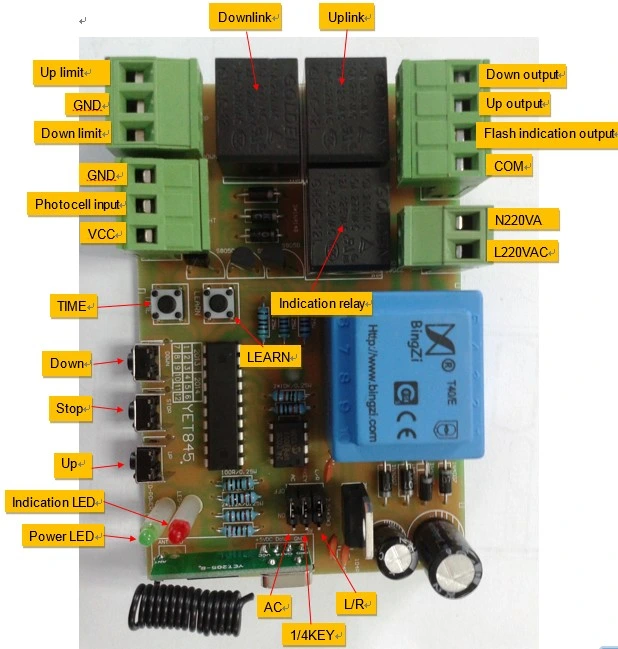 Yet845 WiFi and RF Rolling Shutter Door Controller Board 220V for Tubular Motor Controller