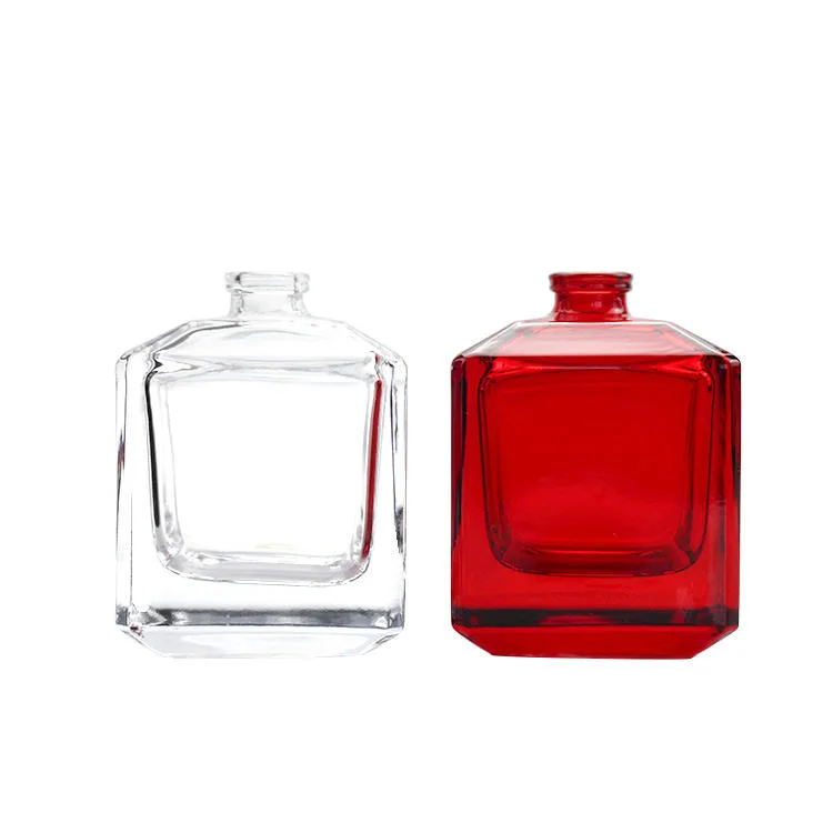 Fabrication 50 ml de vaporisateur carré personnalisé Design 50 ml de rouge Flacons de parfum transparents