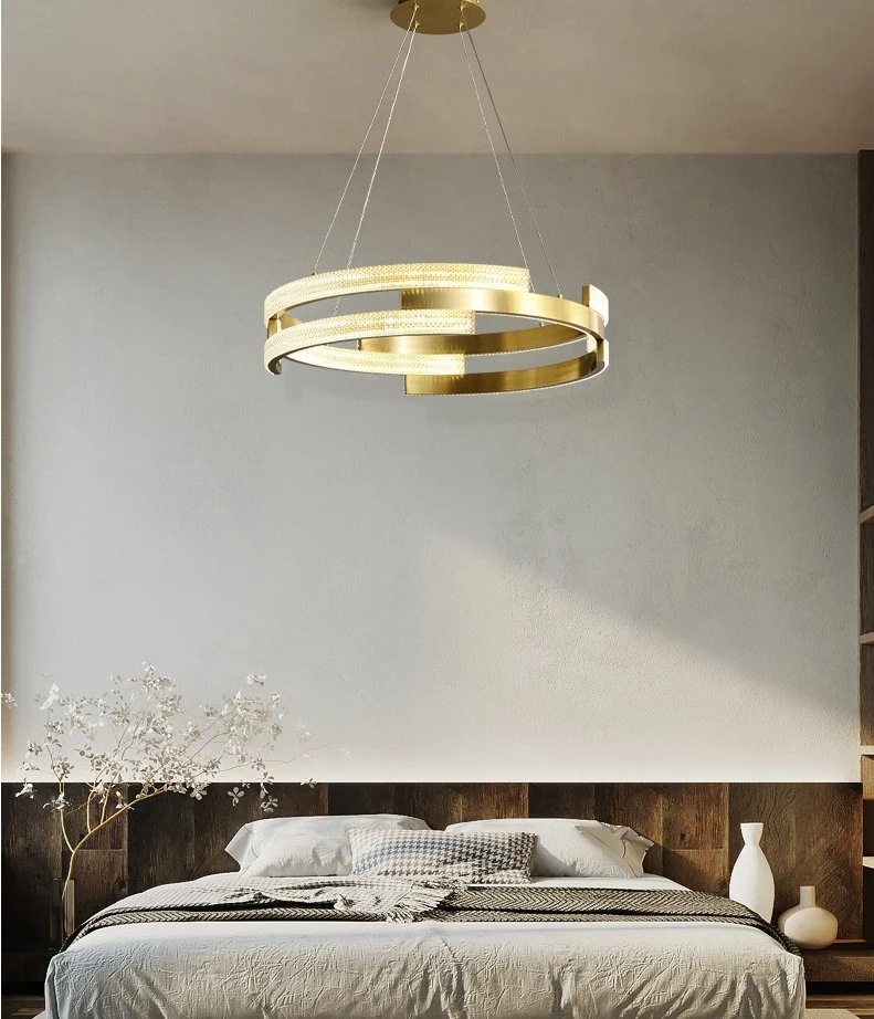 Moderne runde LED-Fernbedienung Einstellbare Hängeleuchte LED Kronleuchter Beleuchtung Golden Aluminium Pendelleuchte und Lampe für Wohnzimmer