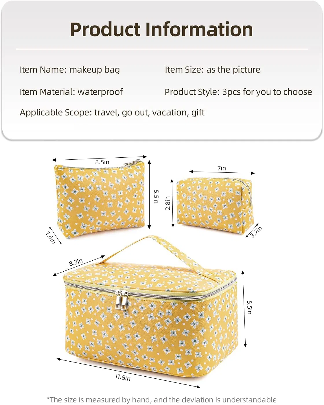 Gift for Women Waterproof Organizer Case with Zipper Toiletry Bags Portable Travel Cosmetic Bag Makeup Bag Set